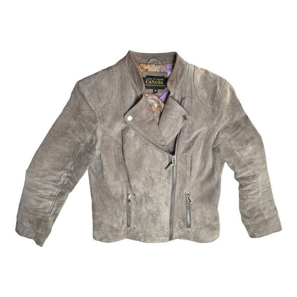 Women’s PigSkin Genuine Leather Taupe size  42 Moto Jacket Medium Canada - Picture 3 of 13